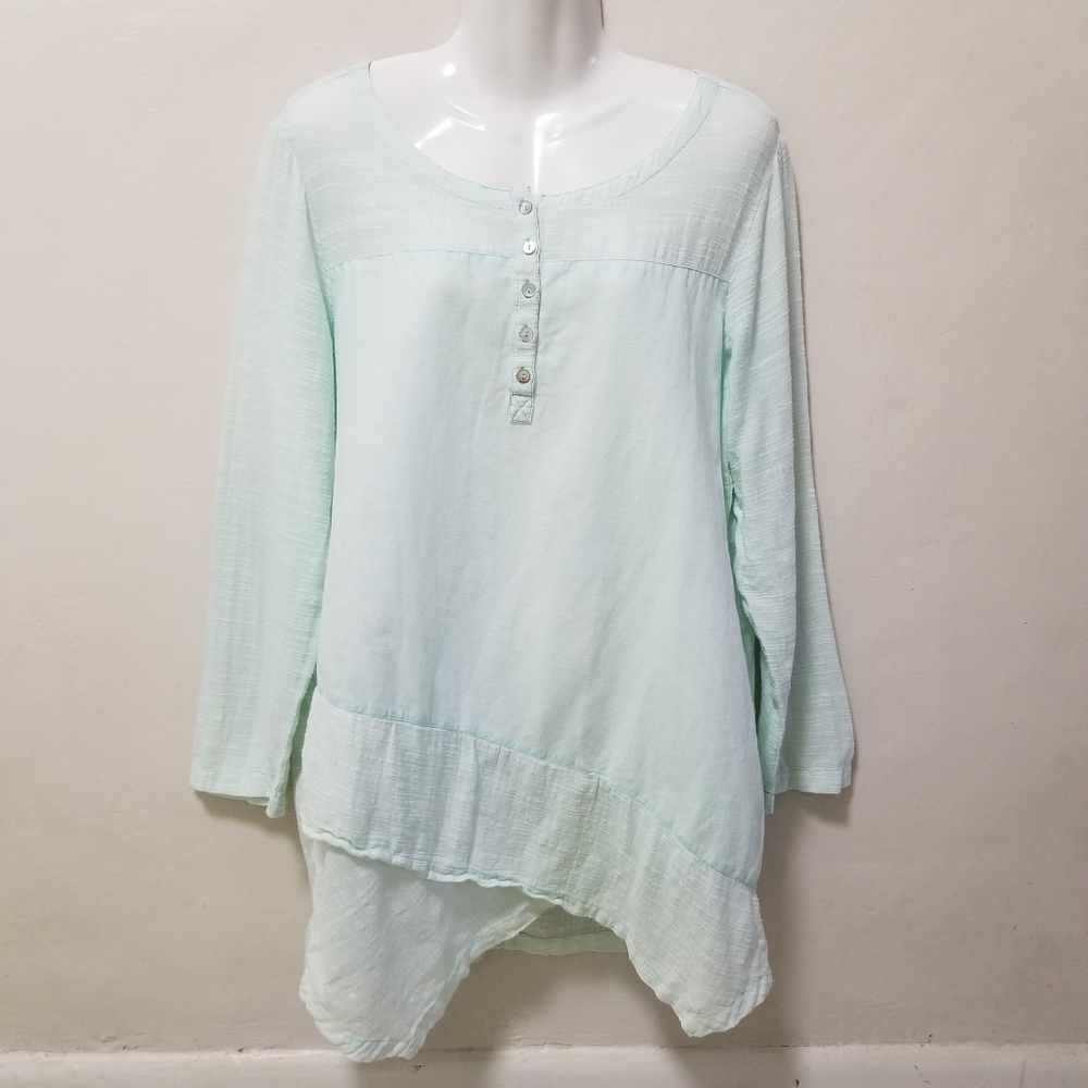 Soft Surroundings Womens Top Breezy Nights Tunic Asymmetrical Linen Layered M